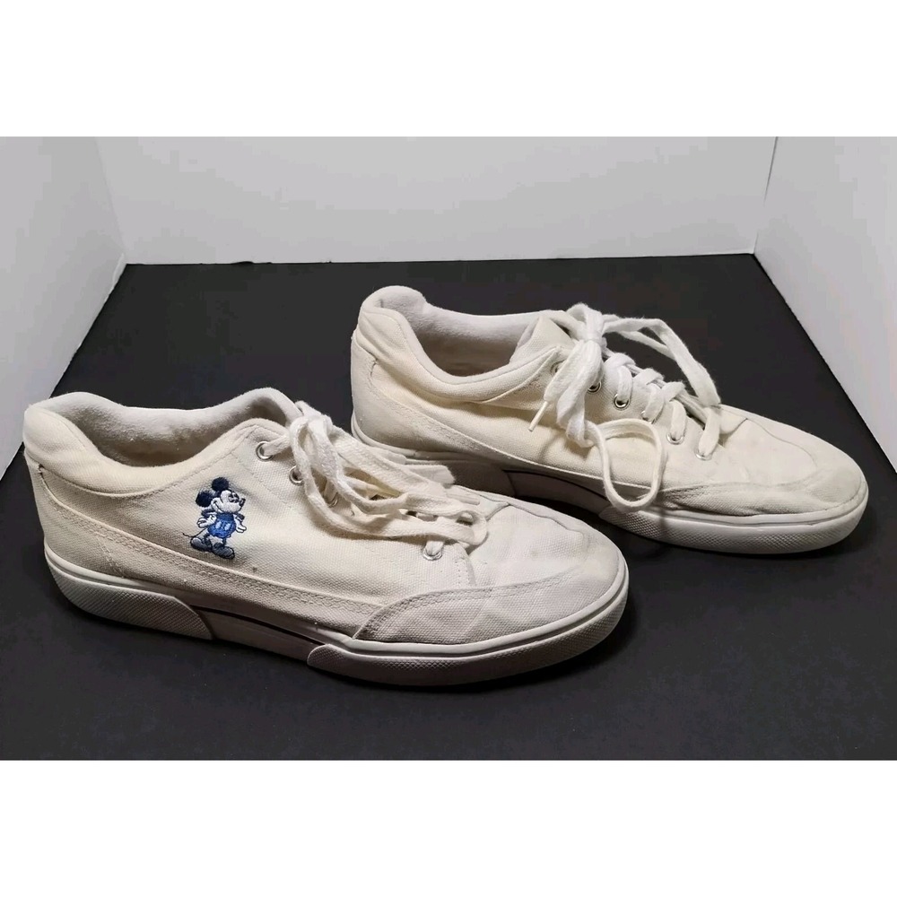 Disney Mickey Mouse Sneaker Shoes Size 8 White Canvas Lace‎ Up Retro